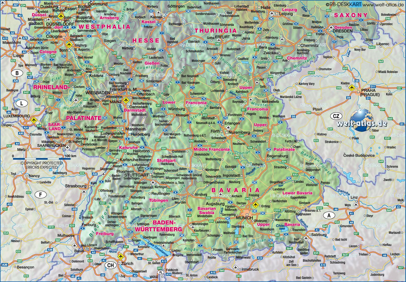 Allemagne du sud-ouest de la carte - Carte de l'Allemagne du sud-ouest