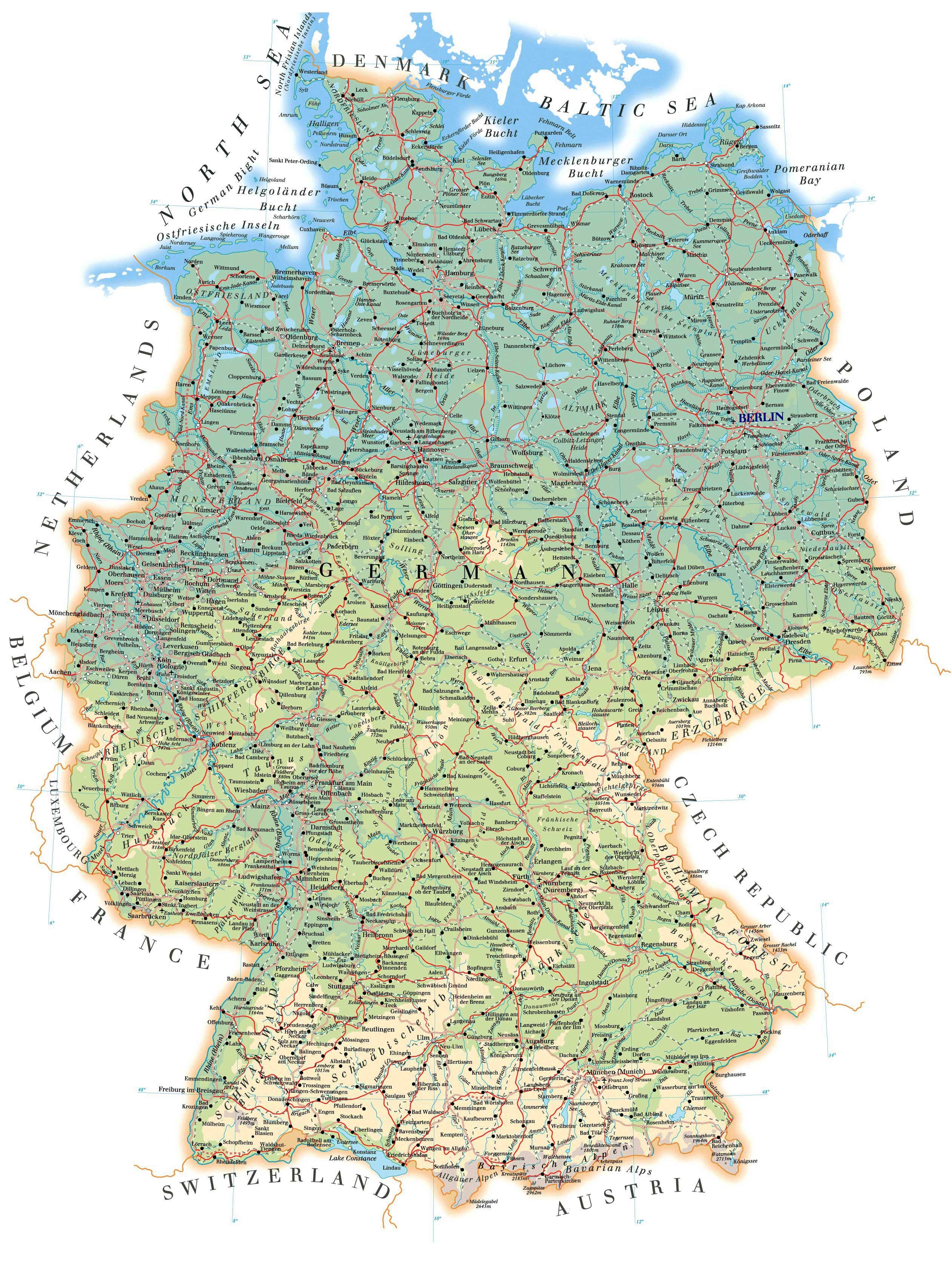 carte de l allemagne détaillée Carte détaillée de l'Allemagne   Carte étiquetée de l'Allemagne 