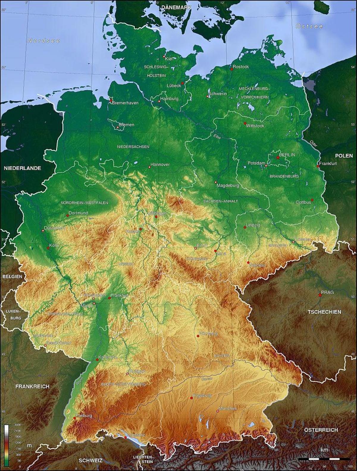 carte de l'Allemagne de l'élévation