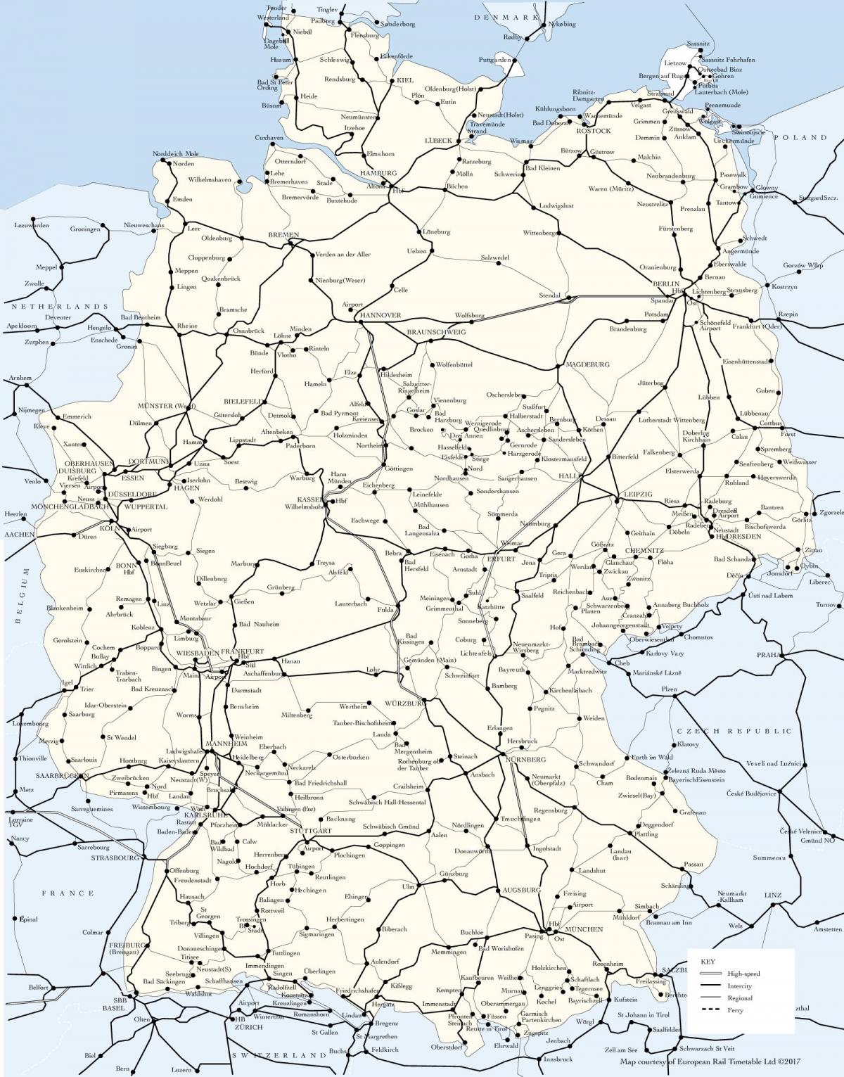 carte de l'Allemagne itinéraires de train