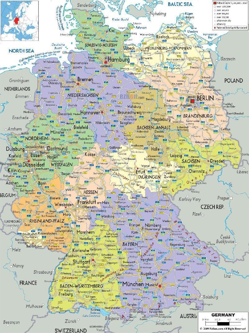feuille de route de l'Allemagne avec les villes et les villes