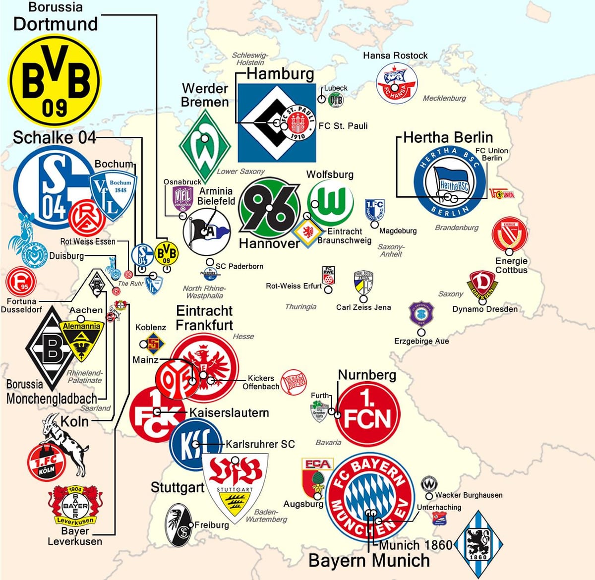 carte de l'Allemagne du stade