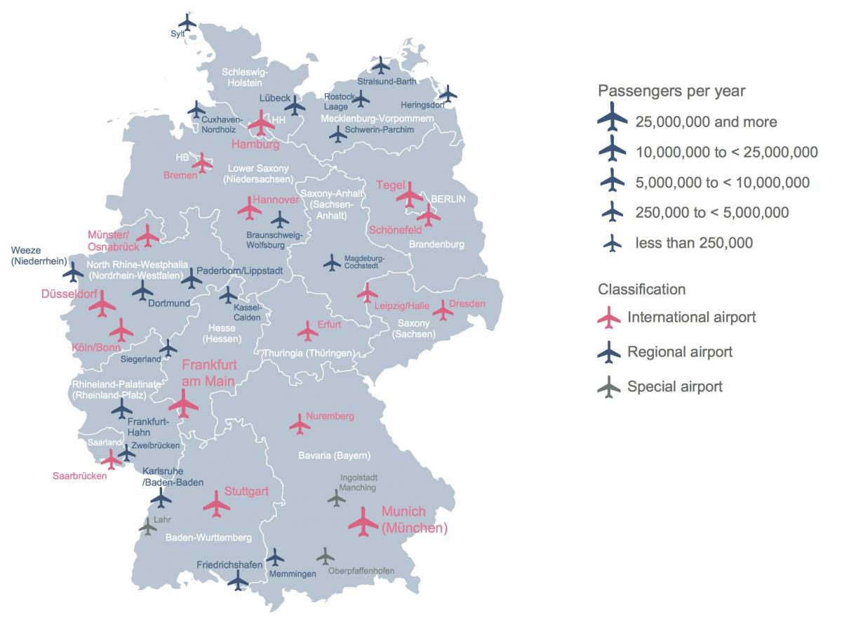 carte de l'Allemagne montrant les aéroports