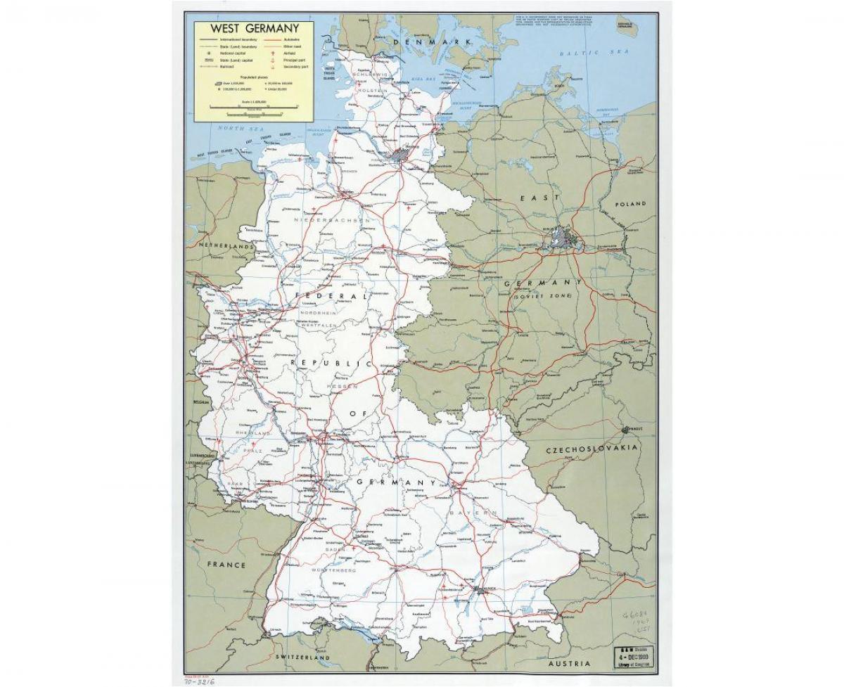 carte de l'Allemagne de l'ouest avec les villes