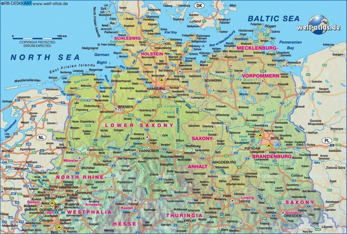 carte de l'Allemagne du nord