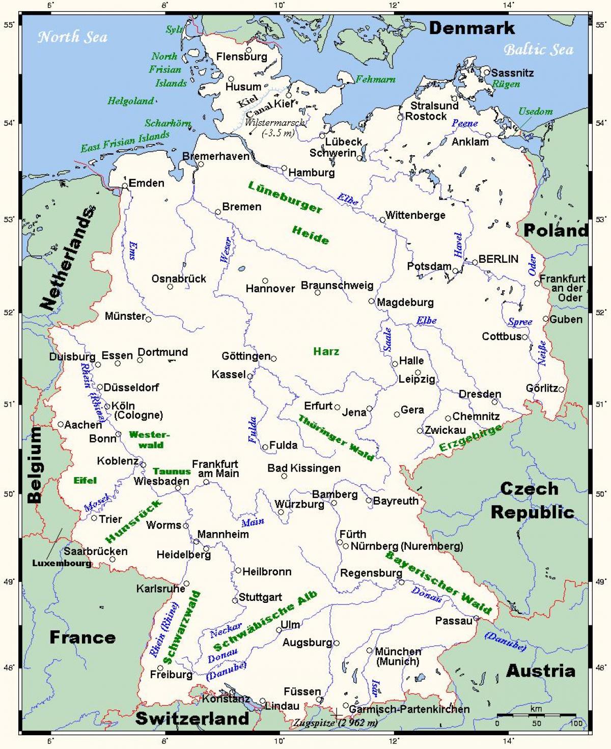 carte de l'Allemagne rivières